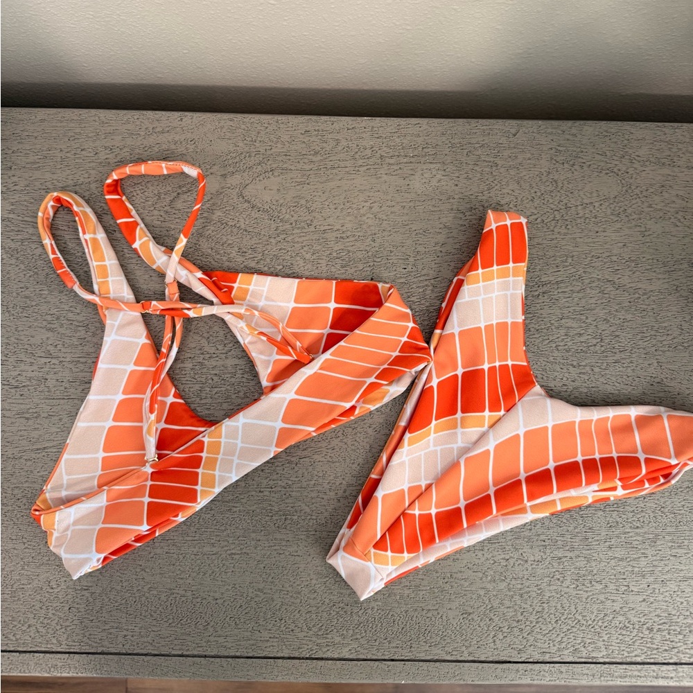 Skatie Orange and White Tile-Print Bikini - Picture 6 of 6